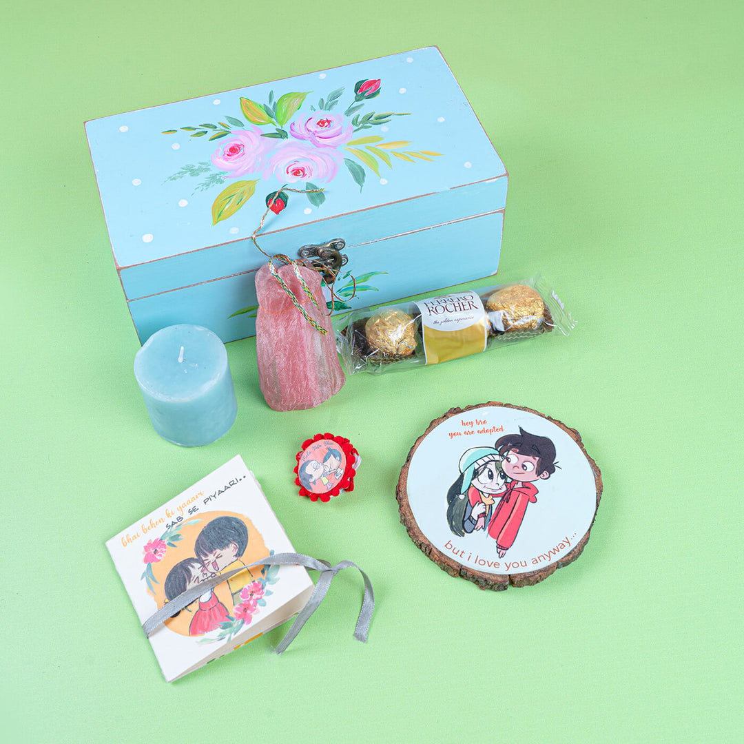 Rakhi Hamper With Blue Trinket Box For Brother