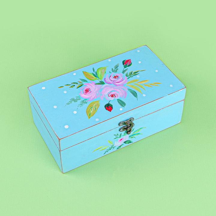 Blue & Pink Distressed Handpainted Jewellery Box