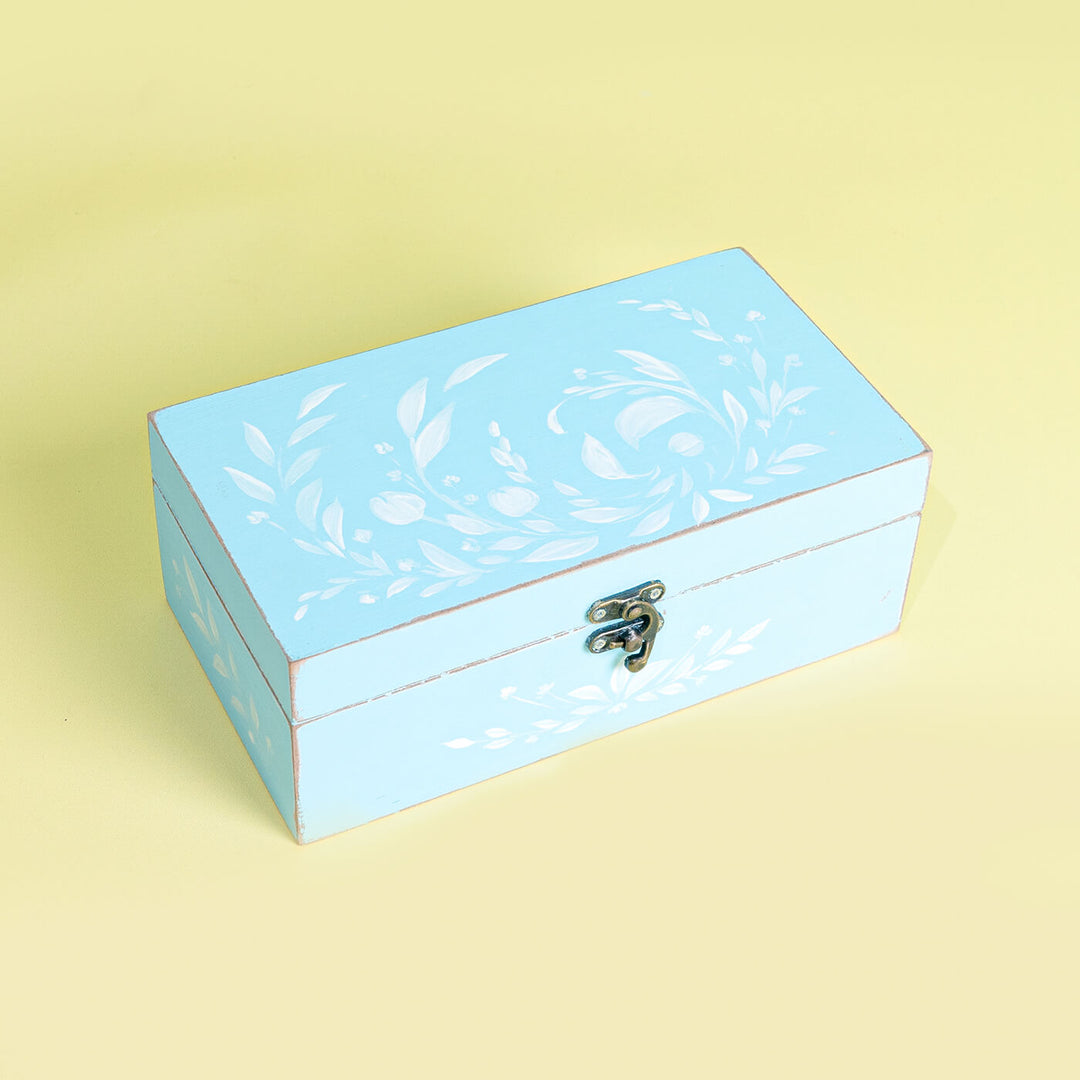 Buy Blue White Distressed Handpainted Jewellery Box Online On Zwende