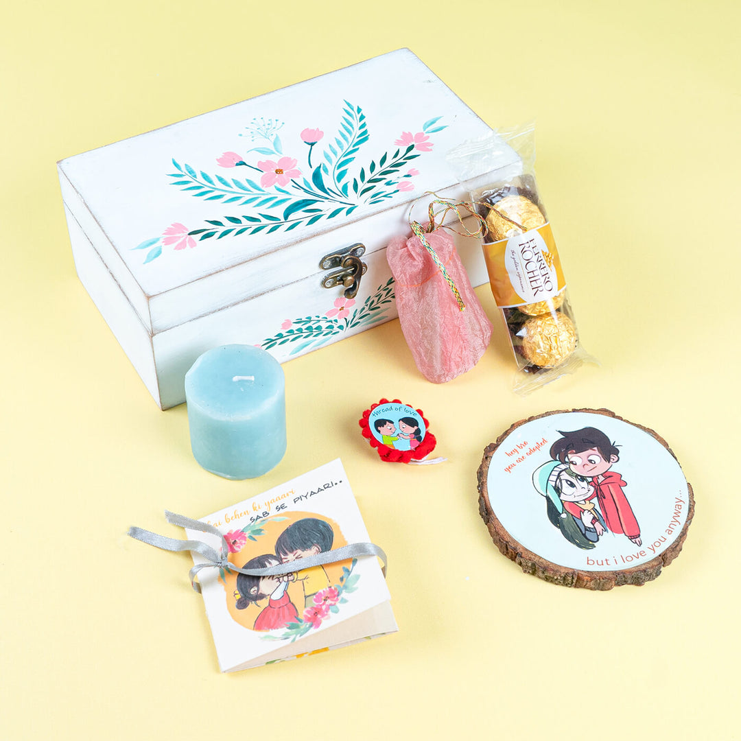 Rakhi Hamper With Candle For Brother - Gift box with contents display