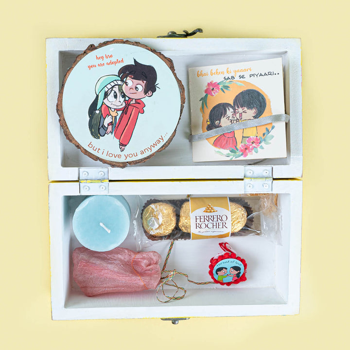 Rakhi Hamper With Candle For Brother - Opened gift box with contents