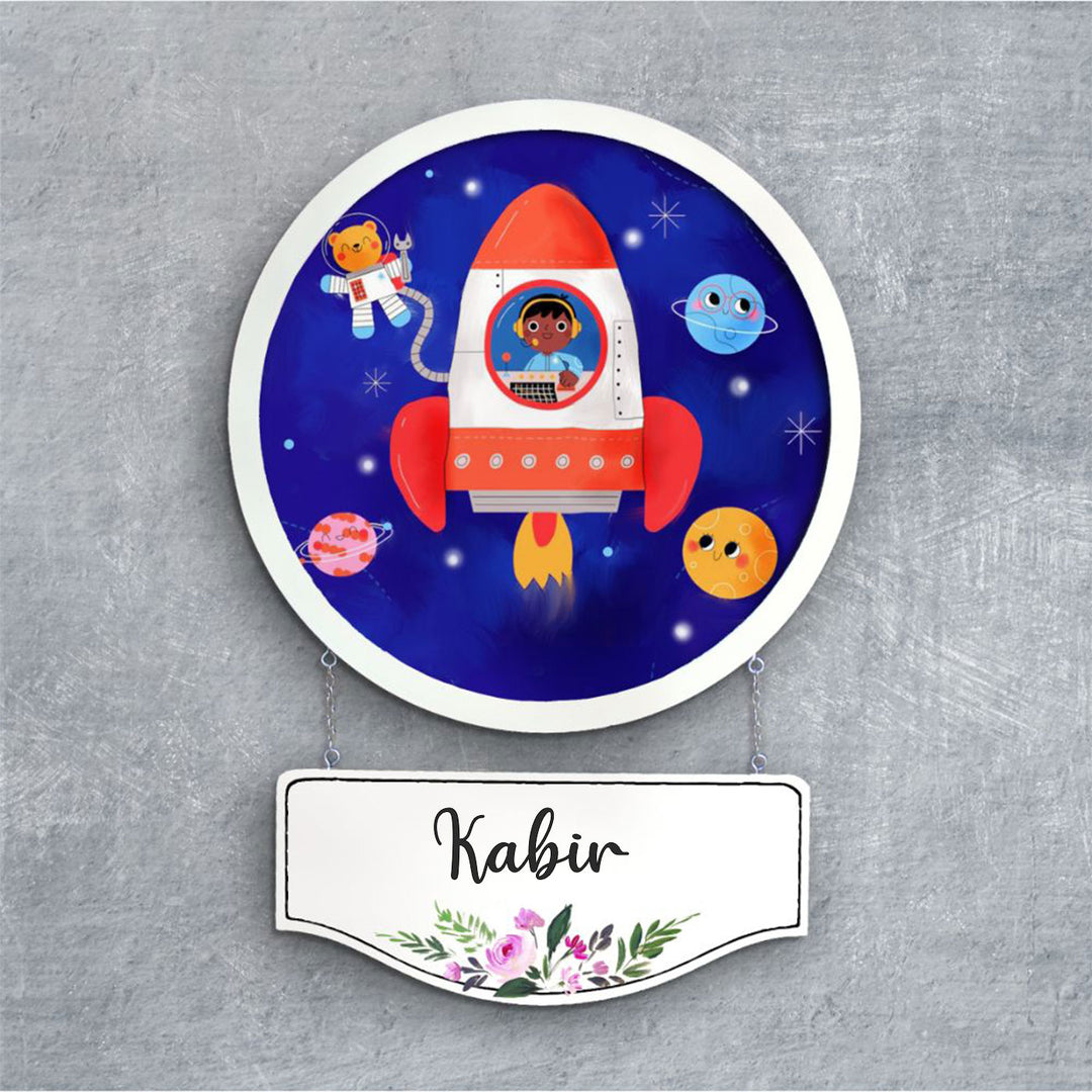 Photo Caricature Hanging Nameplate For Kids 19 - Front View with Name Personalization