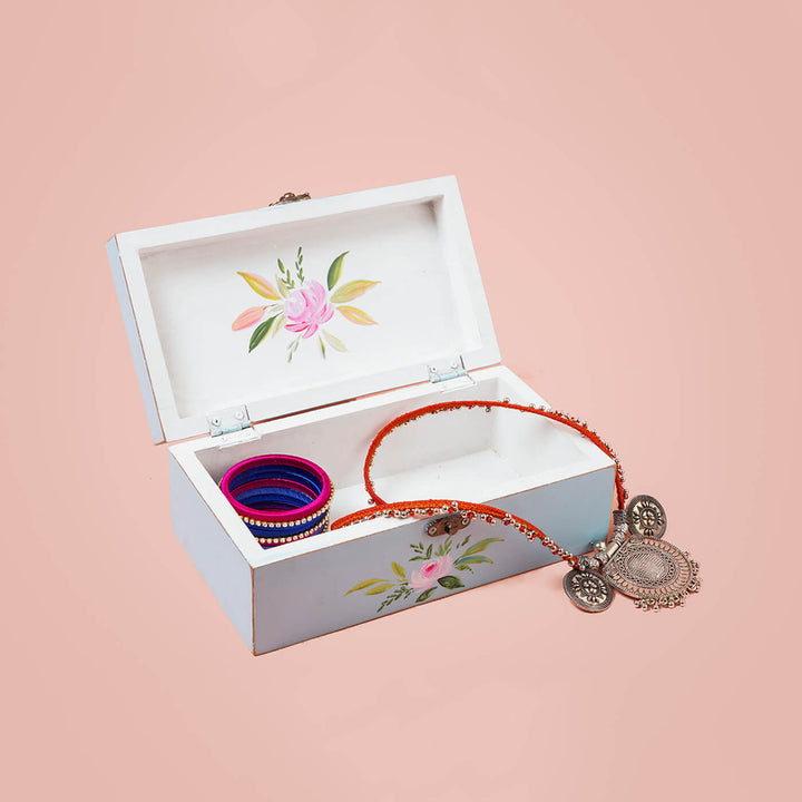 Blue & Pink Distressed Handpainted Jewellery Box
