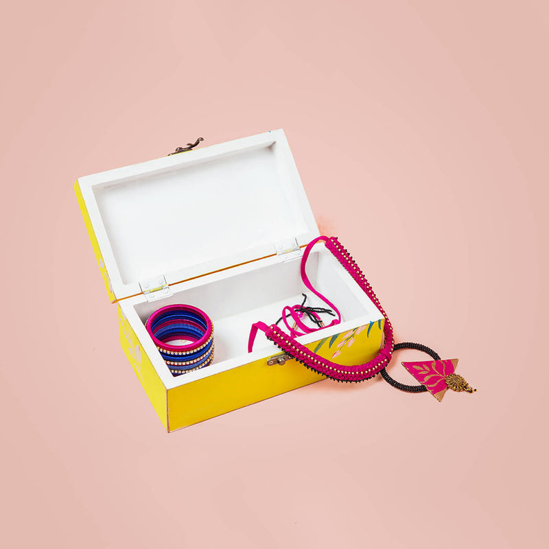 Yellow Distressed Handpainted Jewellery Box