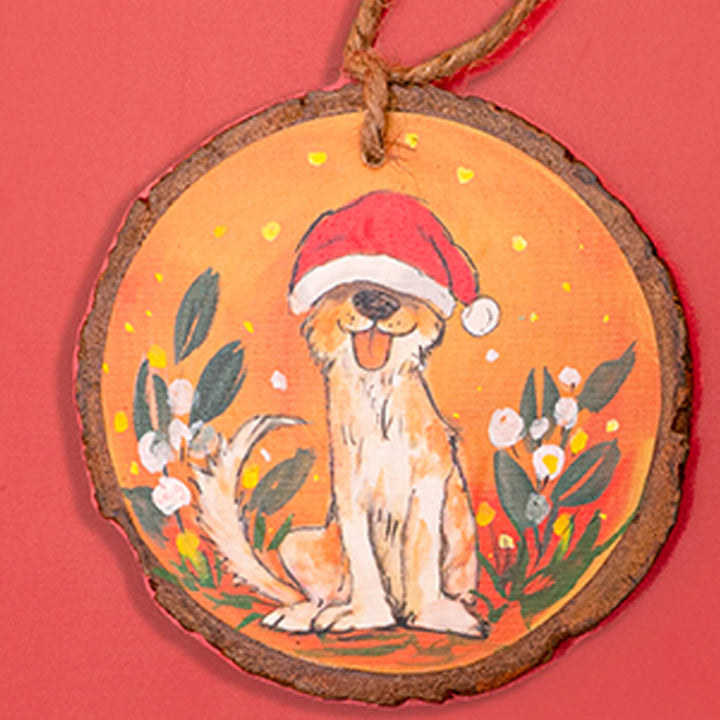 Hand-Painted Adorable Dogs Wooden Bark Ornaments For Christmas Tree Decoration | Set Of 2