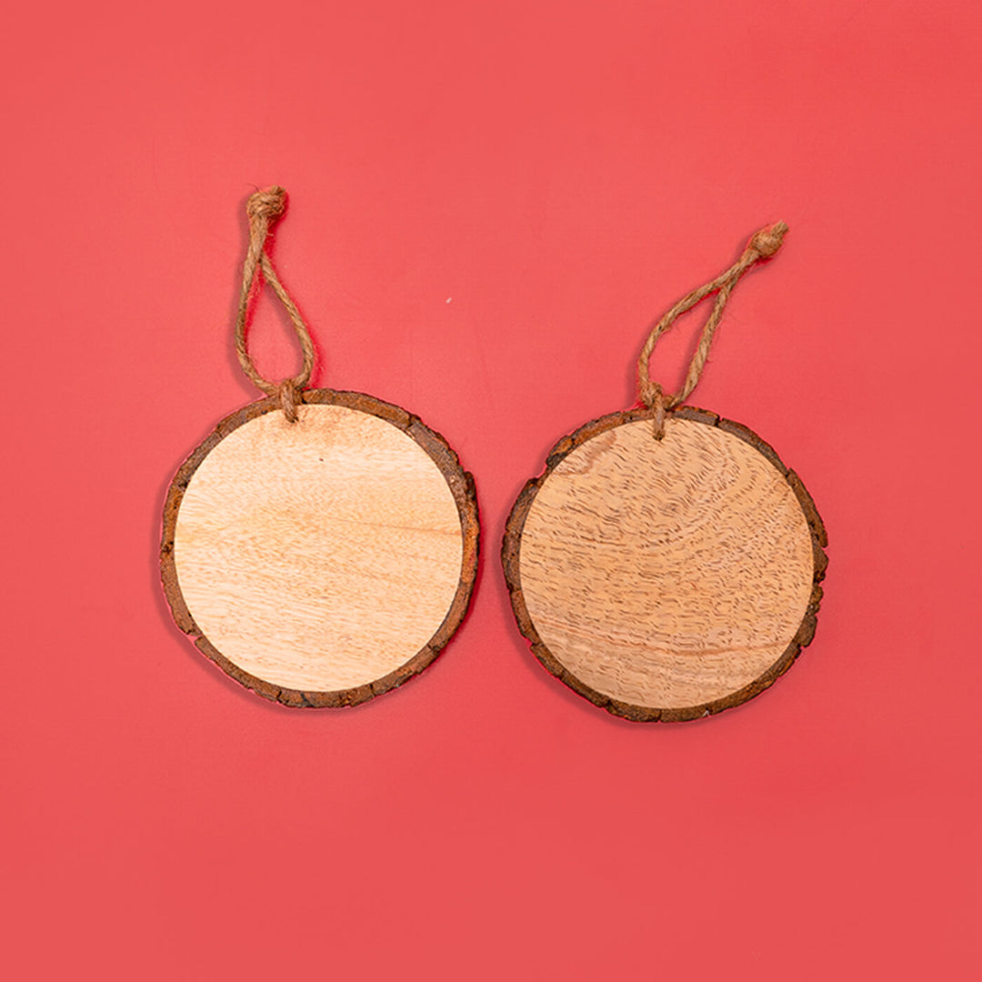 Hand-Painted Dreamy Girl & Dog Wooden Bark Ornaments For Christmas Tree Decoration | Set Of 2