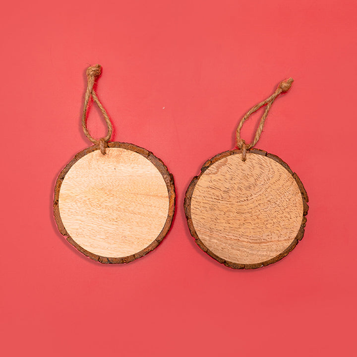 Hand-Painted Cute Girl & Cat Wooden Bark Ornaments For Christmas Tree Decoration | Set Of 2