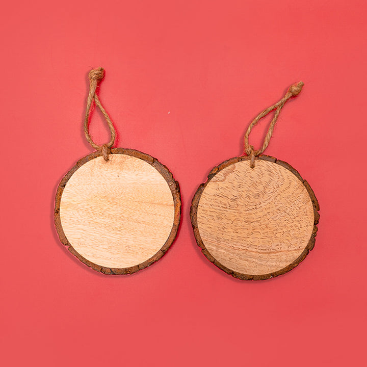 Hand-Painted Adorable Dogs Wooden Bark Ornaments For Christmas Tree Decoration | Set Of 2