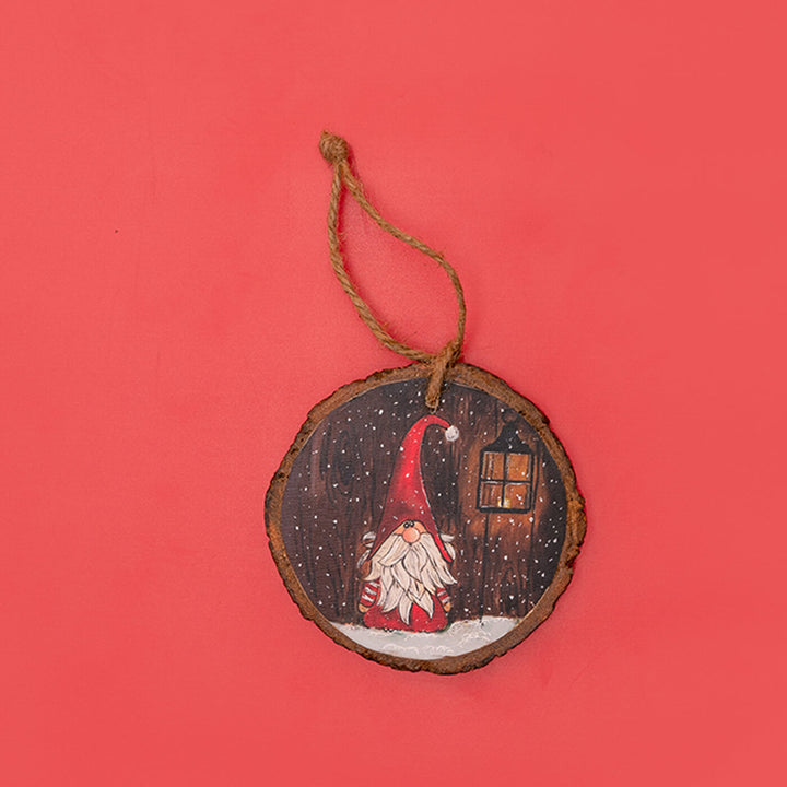 Hand-Painted Santa Claus Wooden Bark Ornament For Christmas Tree Decoration