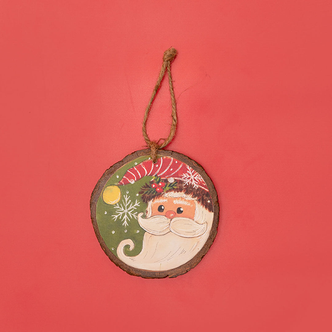 Hand-Painted Santa Wooden Bark Ornament For Christmas Tree Decoration