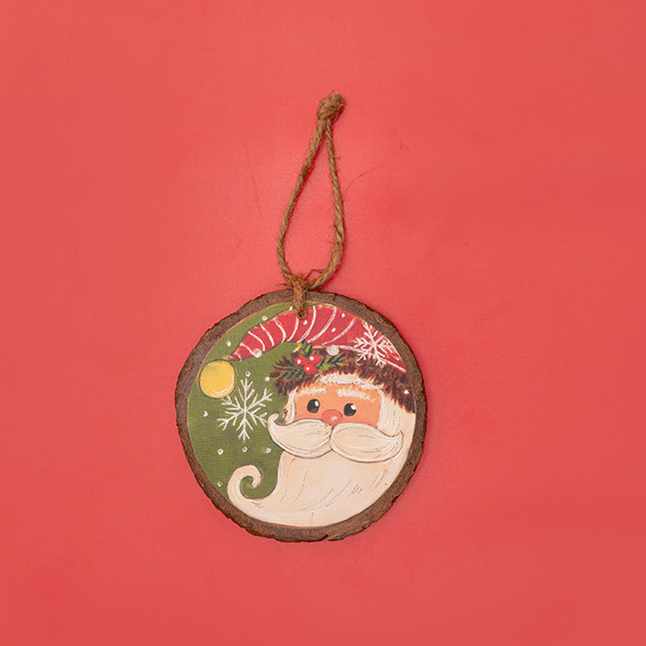 Hand-Painted Santa Wooden Bark Ornament For Christmas Tree Decoration