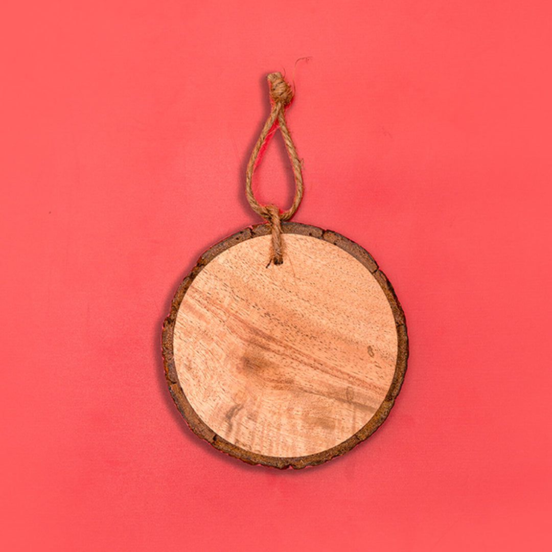 Hand-Painted Smiley Slot Wooden Bark Ornament For Christmas Tree Decoration
