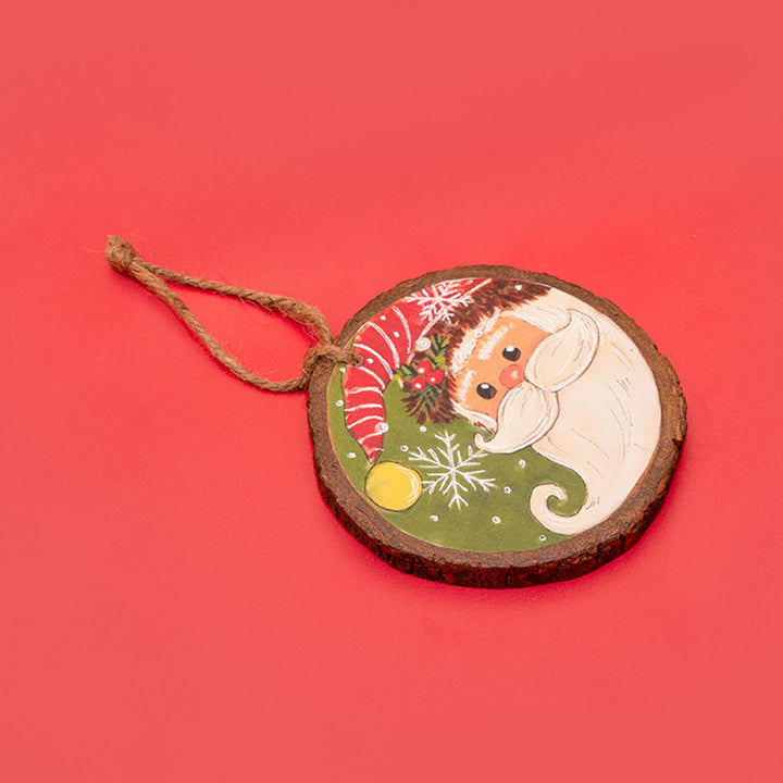 Hand-Painted Santa Wooden Bark Ornament For Christmas Tree Decoration