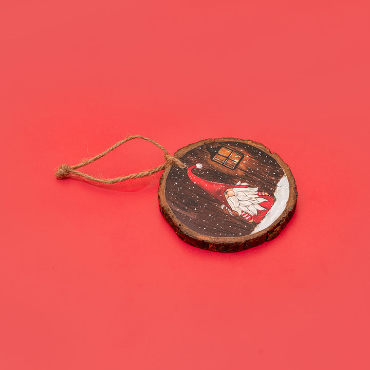 Hand-Painted Santa Claus Wooden Bark Ornament For Christmas Tree Decoration