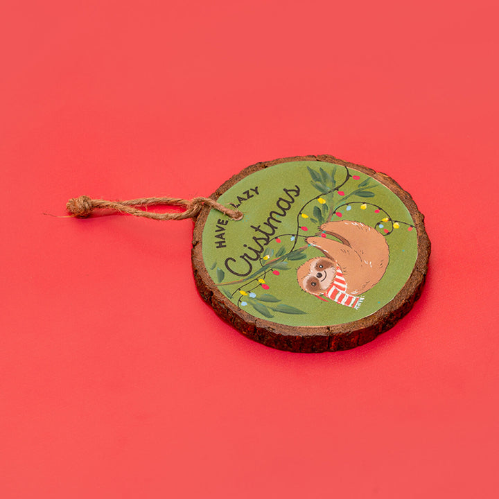 Hand-Painted Smiley Slot Wooden Bark Ornament For Christmas Tree Decoration