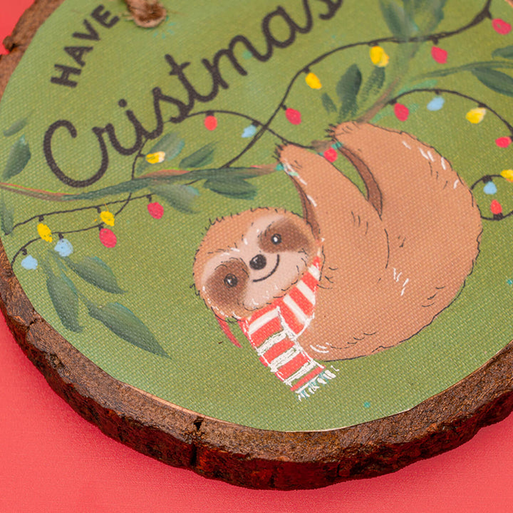 Hand-Painted Smiley Slot Wooden Bark Ornament For Christmas Tree Decoration