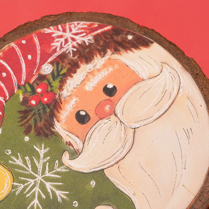 Hand-Painted Santa Wooden Bark Ornament For Christmas Tree Decoration