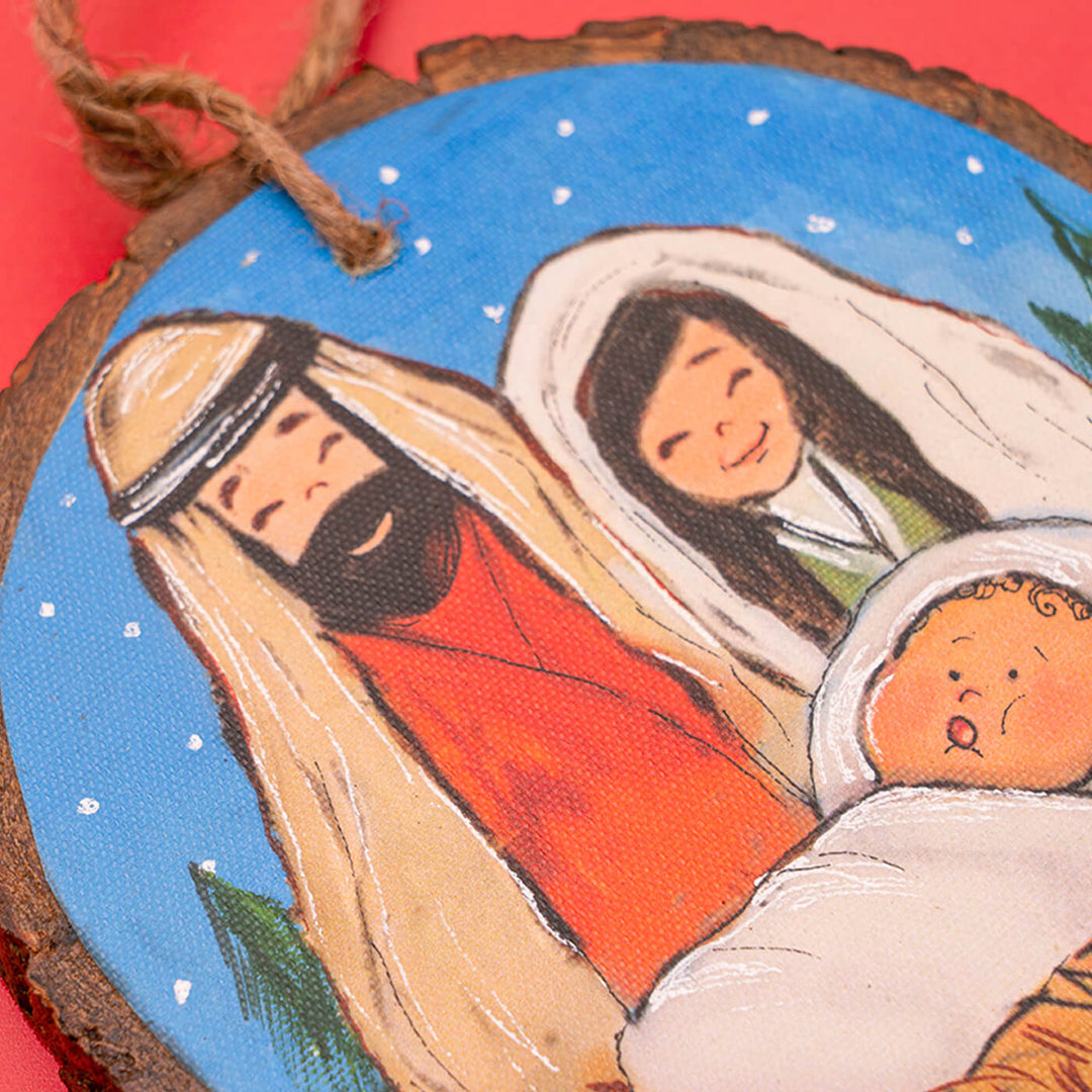 Hand-Painted Nativity Wooden Bark Ornament For Christmas Tree Decoration
