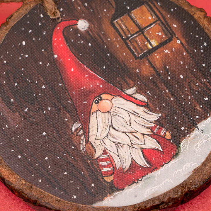 Hand-Painted Santa Claus Wooden Bark Ornament For Christmas Tree Decoration