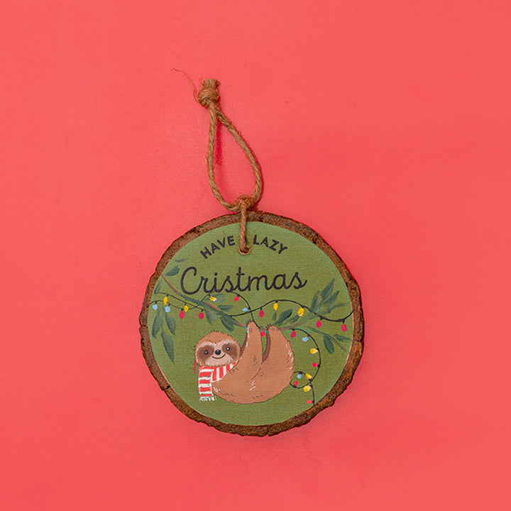 Hand-Painted Smiley Slot Wooden Bark Ornament For Christmas Tree Decoration