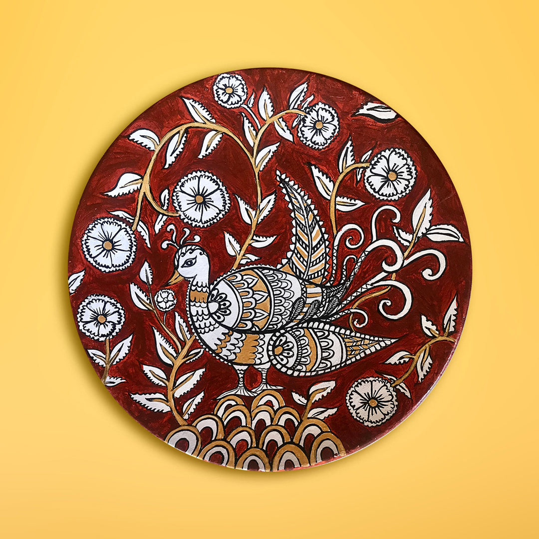 Customized Kalamkari Peacock Wall Plates | Set of 4