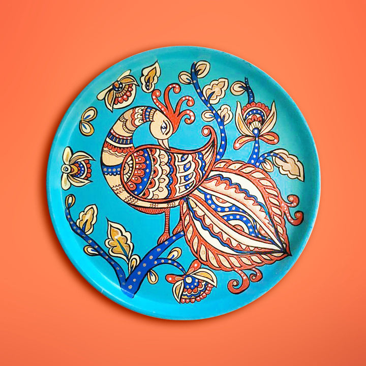 Kalamkari Fusion Peacock Wall Plate