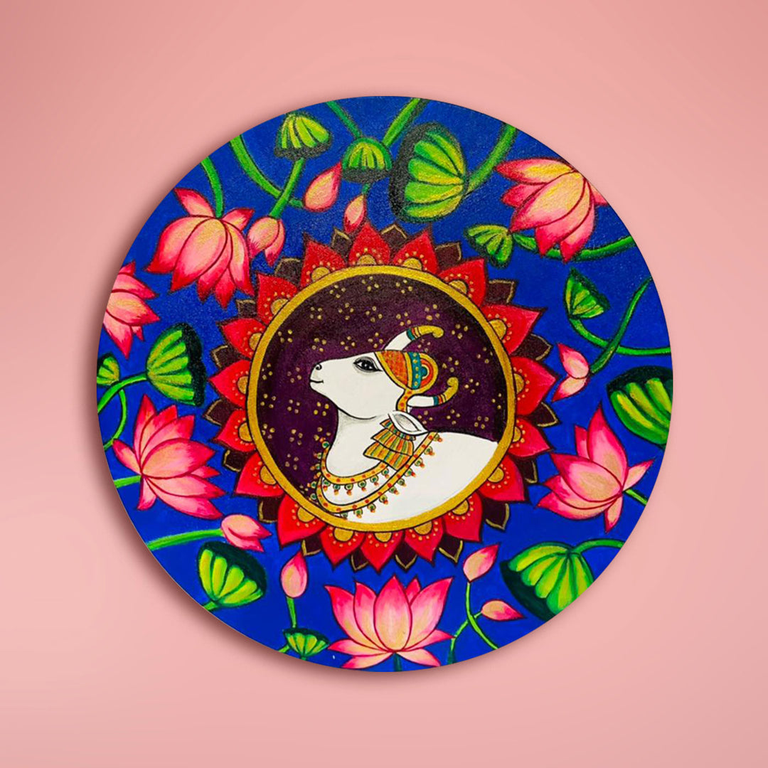 Pichwai Lotus And Cow Wall Plate