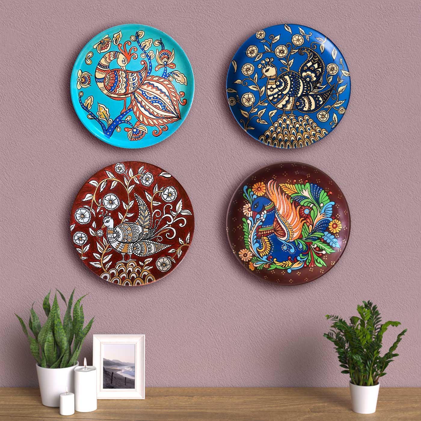 Buy Kerala Mural Fusion Peacock Wall Plate Online On Zwende