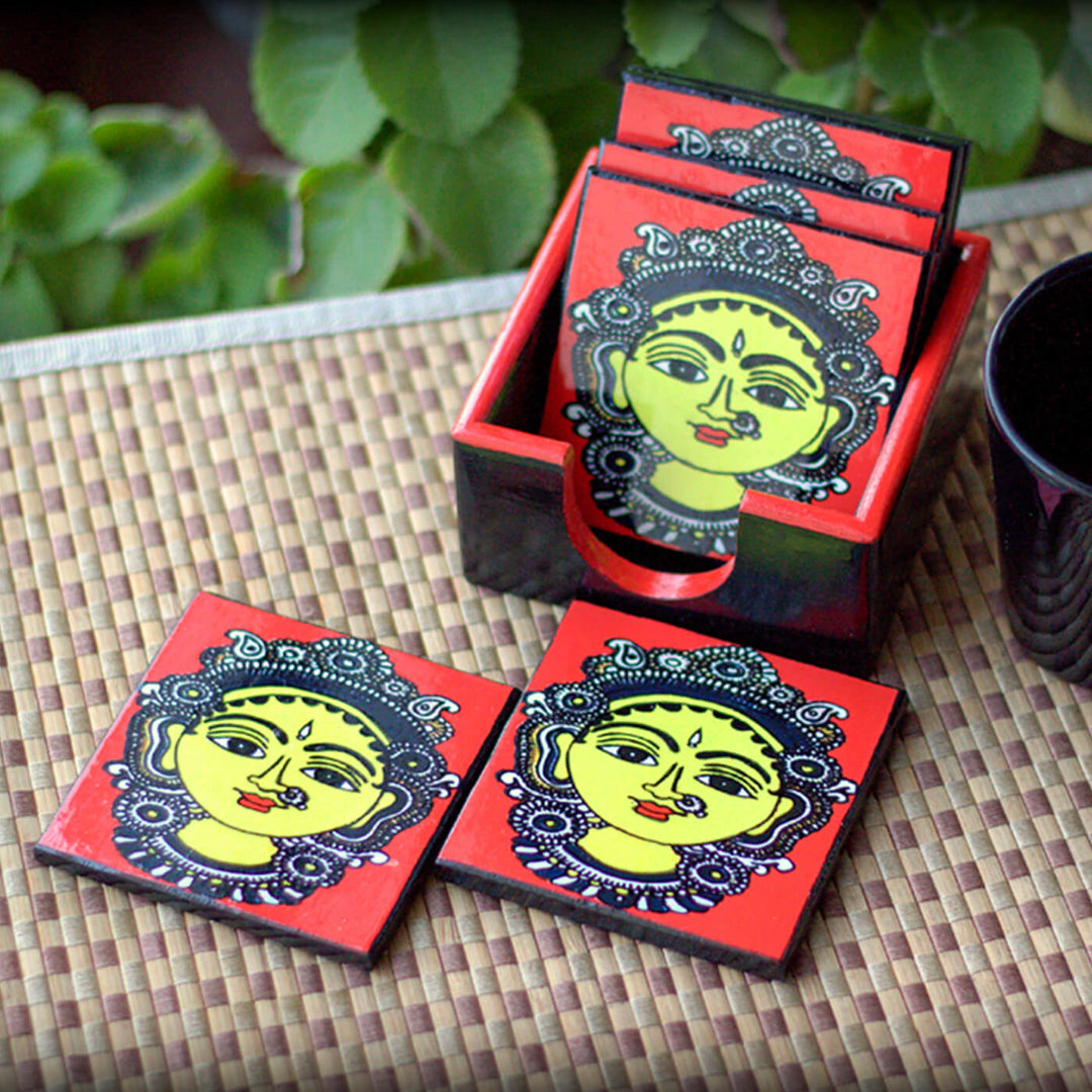 Decoupage Pine Wood Kalamkari Coasters | Set of 6
