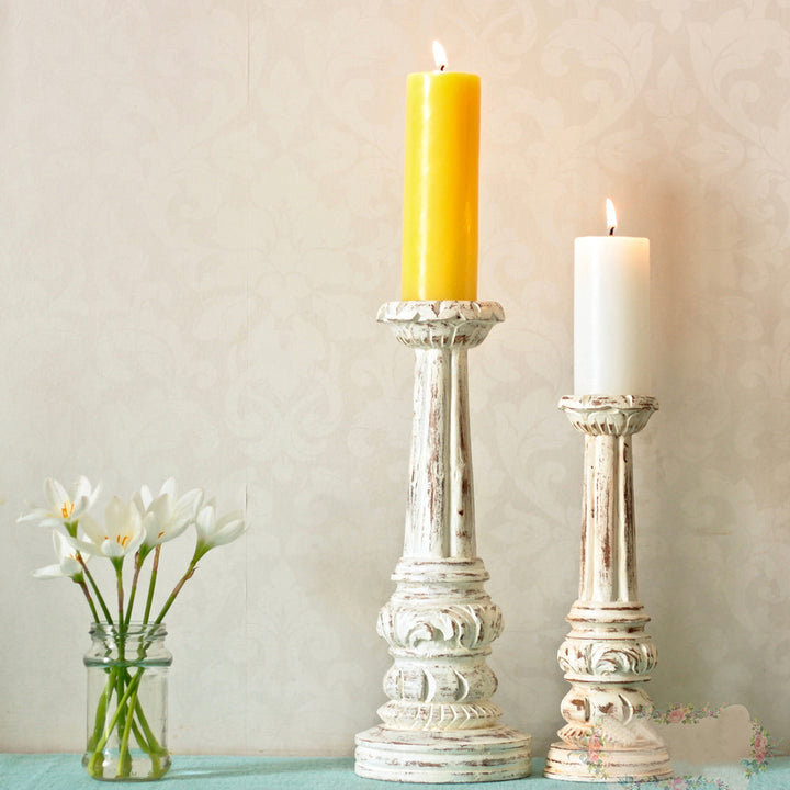 Handcrafted Retro Teak Wood Candle Holders | Set Of 2