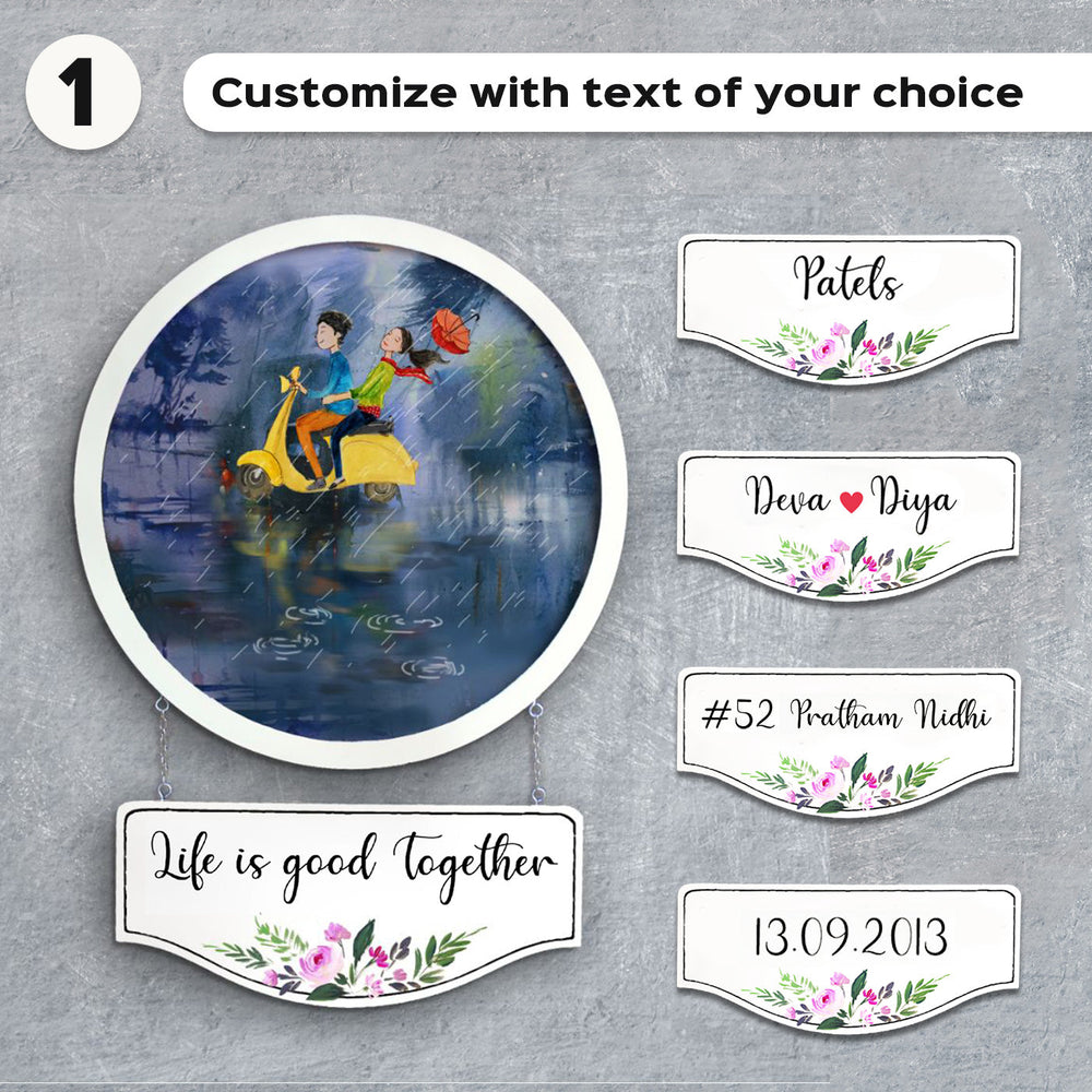 Oval Hand-painted Couple Character Nameboard - Zwende