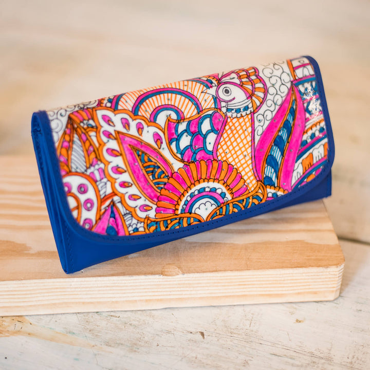 Royal Blue Doodle Peacock Design Classic Flap Wallet