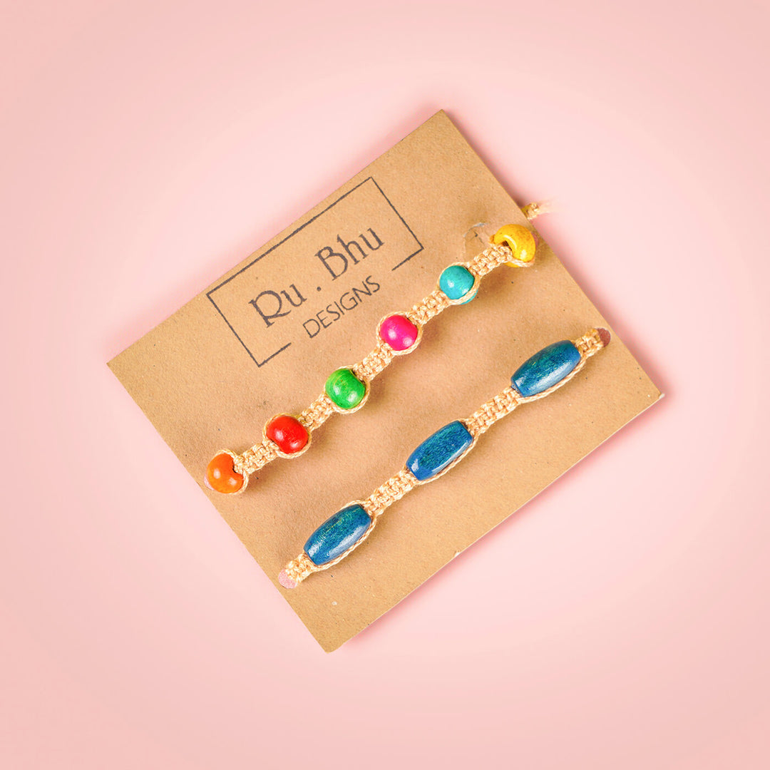 Macrame Cotton Rakhi With Beads Set Of 2 - Bracelets on branded display card