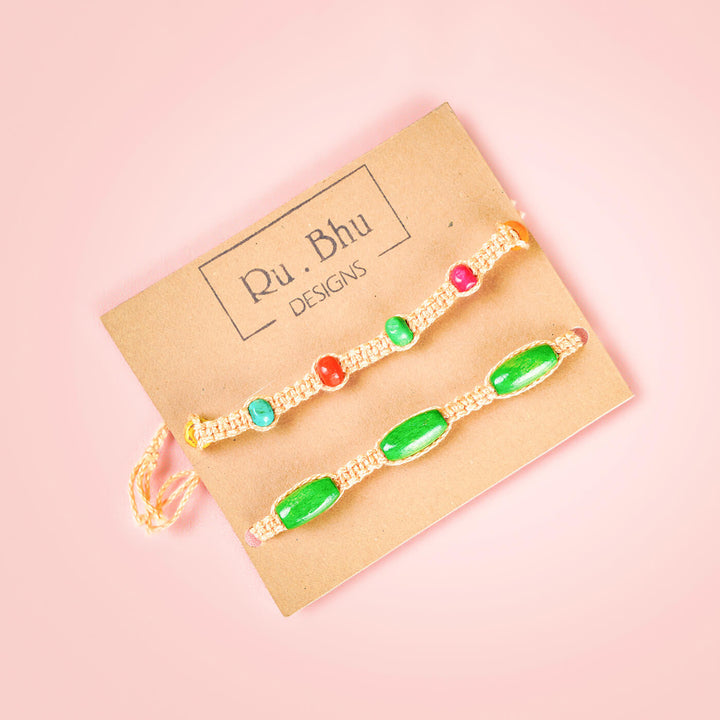 Macrame Cotton Rakhi With Beads Set Of 3 - Bracelets on Brand Card