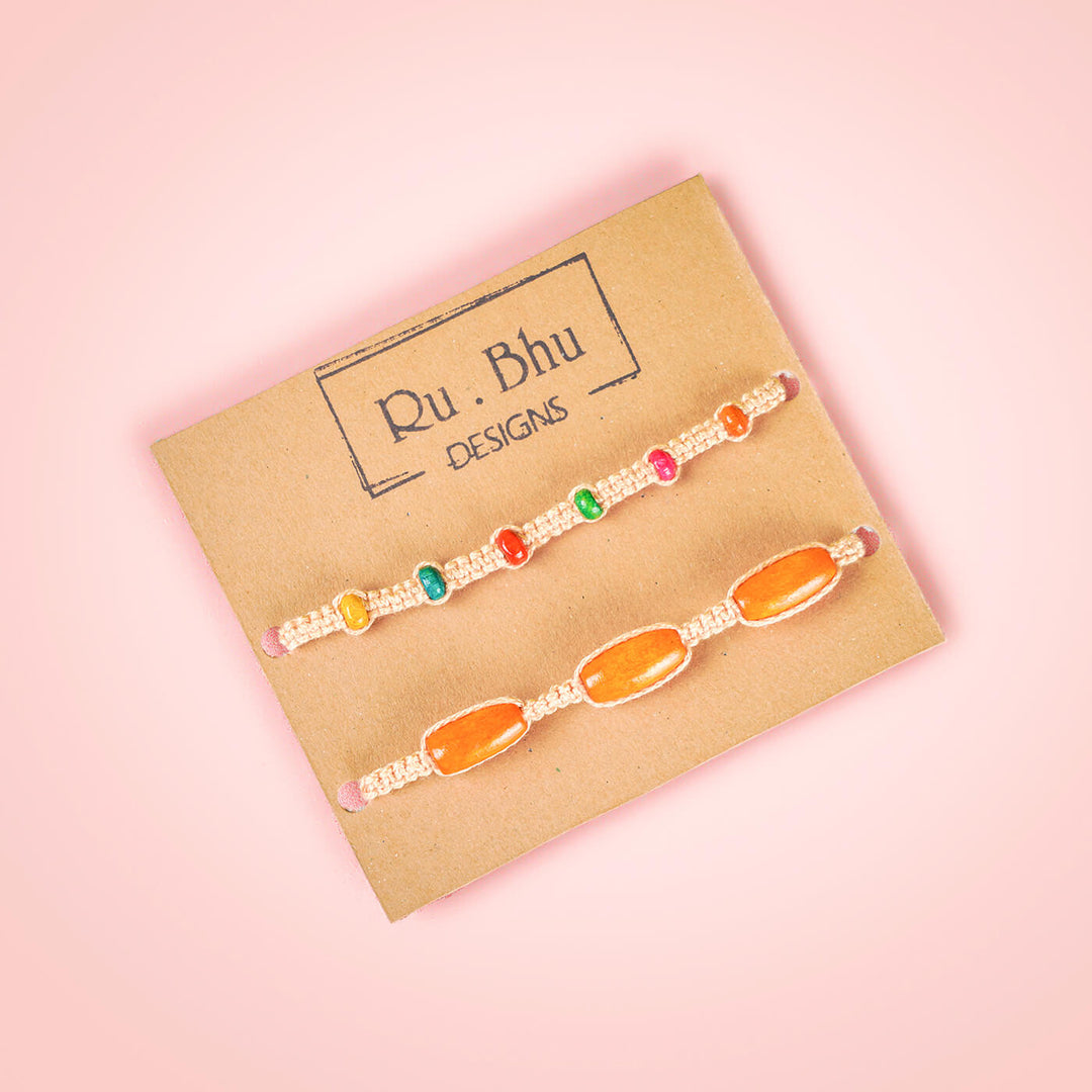Macrame Cotton Rakhi With Beads Set Of 4 - Bracelets on Branded Packaging Card