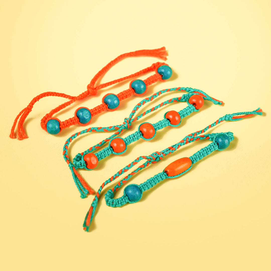 Orange & Teal Rakhi With Beads - Set Of 3