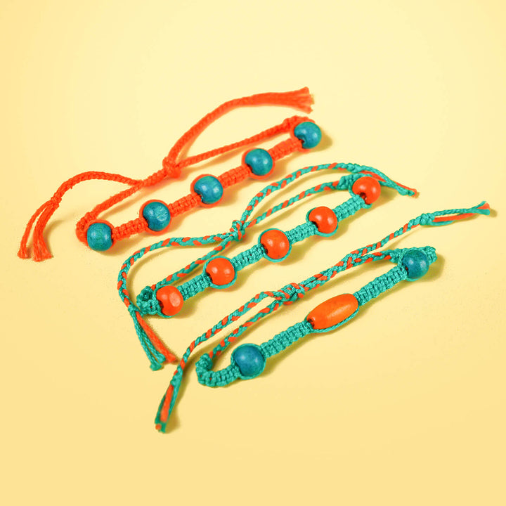 Orange & Teal Rakhi With Beads - Set Of 3