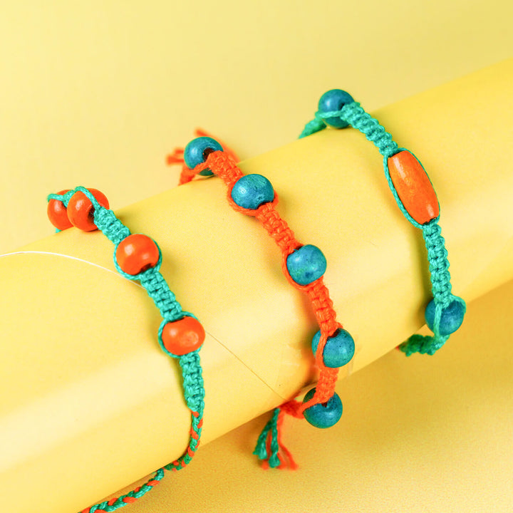 Orange & Teal Rakhi With Beads - Set Of 3