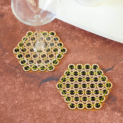 Handcrafted Hexagonal Button Coasters - Set of 2