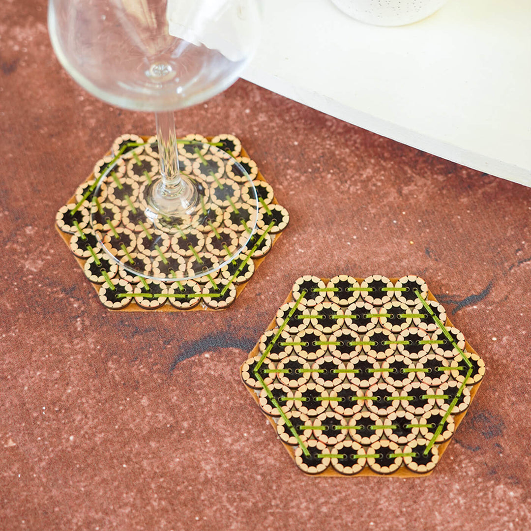 Elegant Hexagonal Button Coasters - Set of 2
