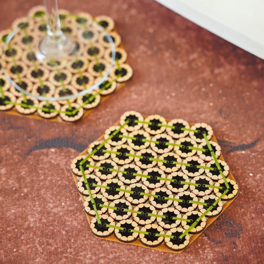 Elegant Hexagonal Button Coasters - Set of 2