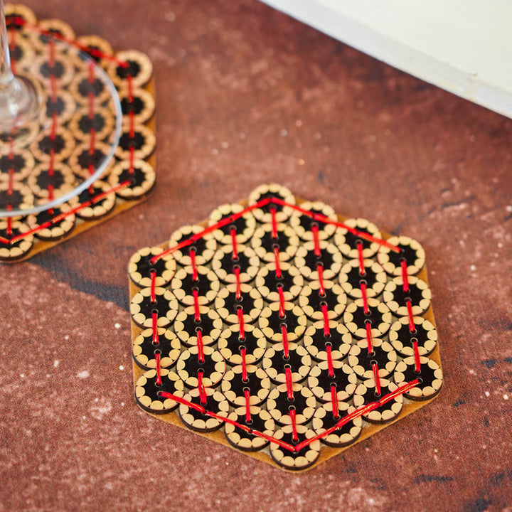 Elegant Hexagonal Button Coasters - Set of 2