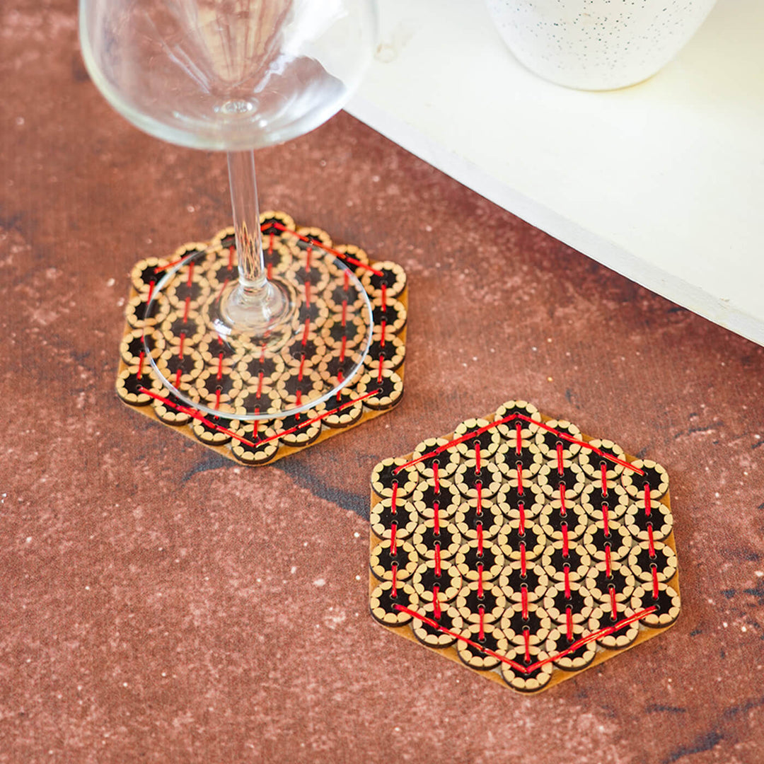 Elegant Hexagonal Button Coasters - Set of 2