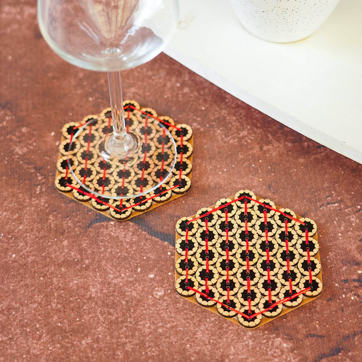 Elegant Hexagonal Button Coasters - Set of 2