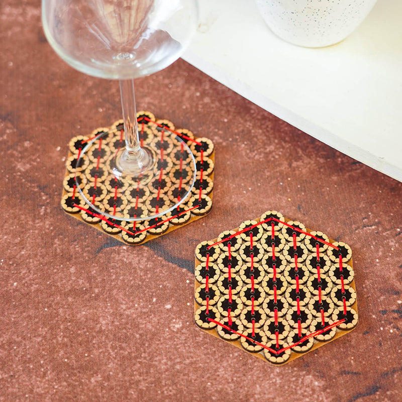 Handcrafted Hexagonal Button Coasters - Set of 2