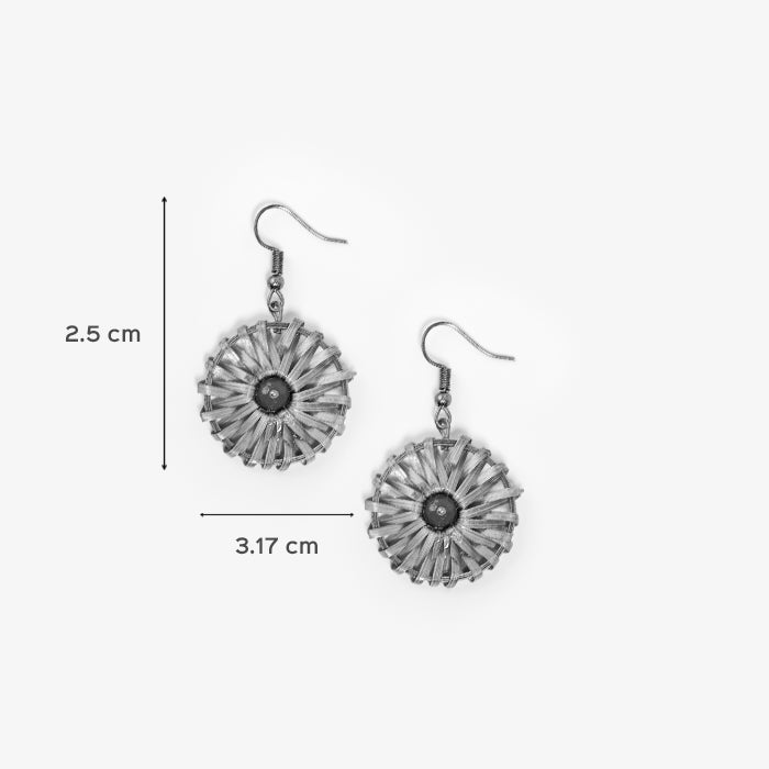 Small Weaved Round Bamboo Earrings - Blue