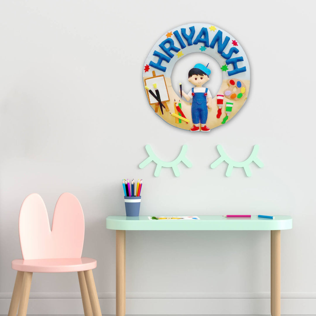 Hand-stitched Artistic Theme Felt Wall Nameplate For Kids