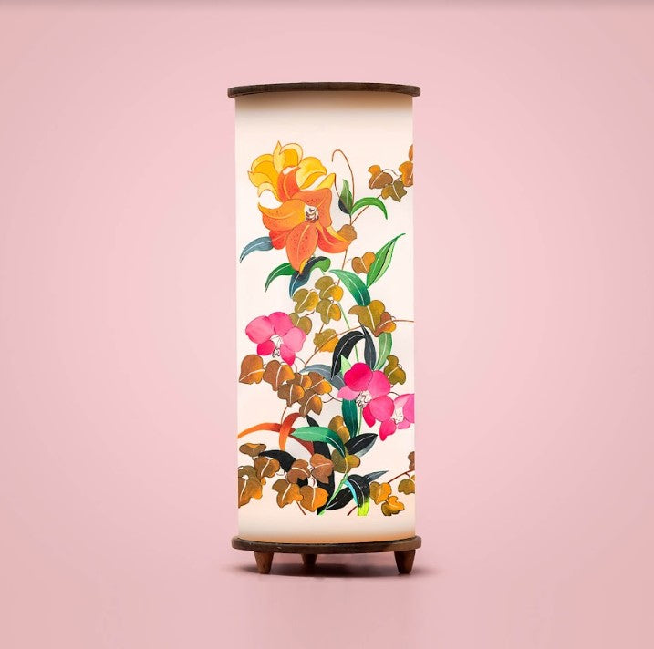 Cylindrical Hand-painted Colourful Floral Tabletop Lamp