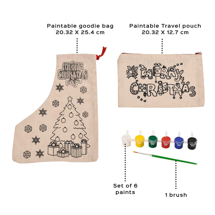 Ready-To-Paint Diy Kit With Canvas Goodie Bag & Pouch | Xmas Gifting Ideas | Set Of 4