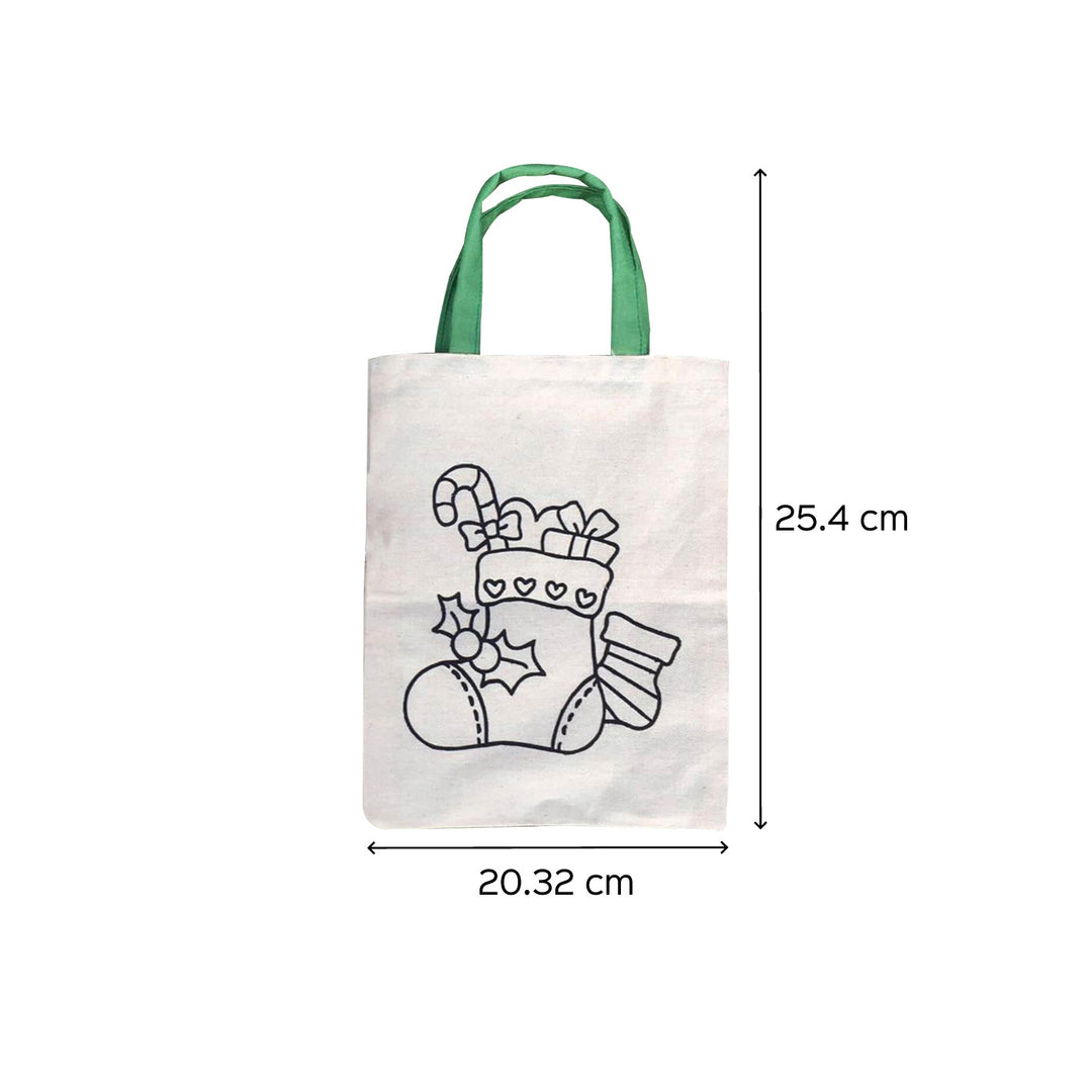 Ready-To-Paint Stocking Print Small Sized Canvas Goodies Bag | Secret Santa Gift Ideas | Set Of 10